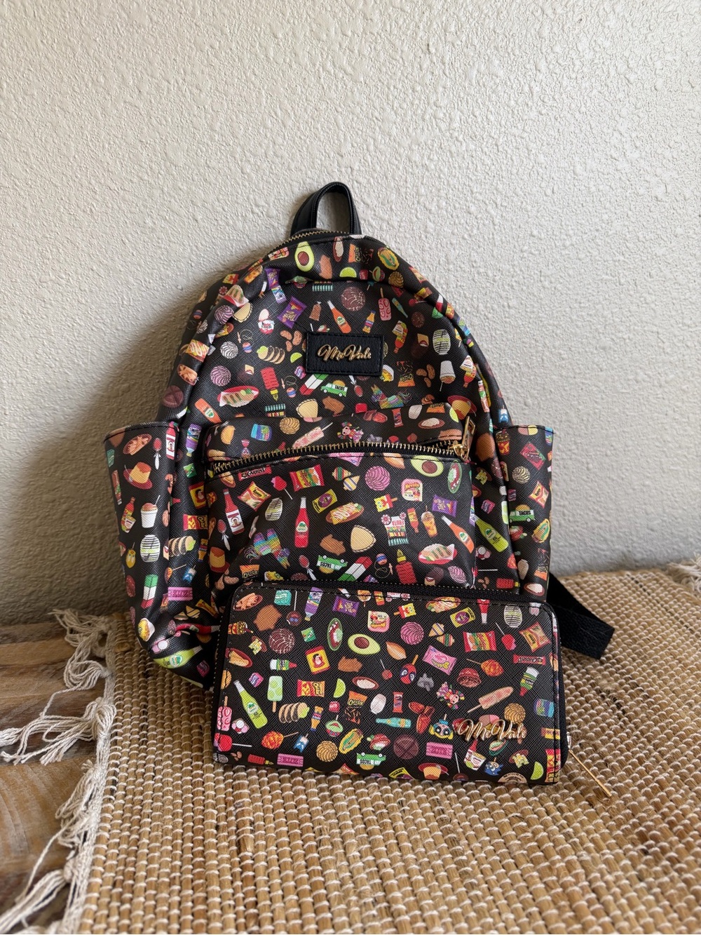 Mini Backpack & Wallet Set with Colorful Snack Print
